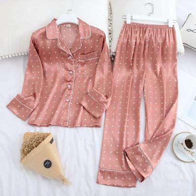 China QUICK DRY Long Sleeve Pajamas Autumn Ice Silk Long Sleeve Pants Suit Printing Fashion Pajamas Set Woman for sale