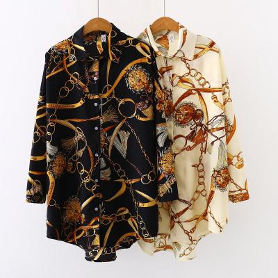 China 2021 Lady Office Wear Fashion Breathable Chiffon Shirt Women Loose Working Shirts Button Long Sleeve Office Chiffon Blouses Summer Blouse for sale