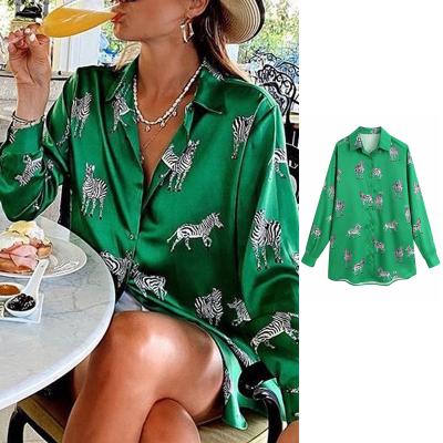 China Breathable Satin Women Blouse Long Sleeve Zebra Shirts Vintage Office Ladies Tops Sweaters Fashion blusa de mujer ins de femme for sale