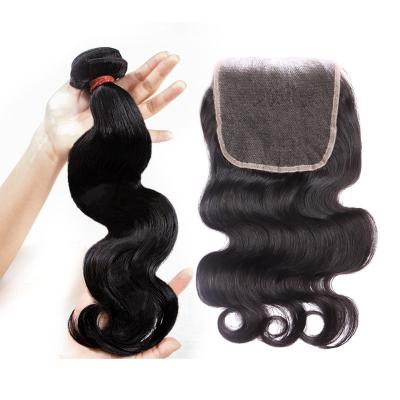 China High Quality 100% Unprocessed Human Hair Brazilian Virgin Human Hair Weave Color Body Wave 4*4 Bundles And Closure Set for sale