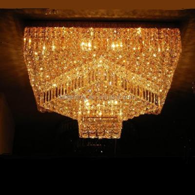 China Modern Square Crystal Hotel Lobby Ceiling Lamp Hotel Hotel Decoration Gold Crystal Flush Mount Hanging Custom Lighting Manufactures for sale