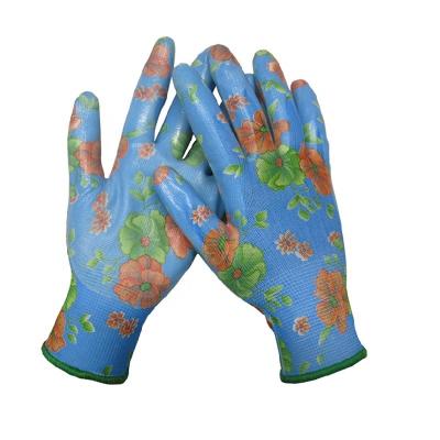 China Nitrile Smooth Kids PU Garden Geniuses Floral Flowers Work Gloves Glove Dexteridad Bulk Garden Diseno for sale