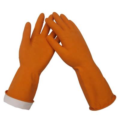 China Water Proof 30CM Length Spray Orange Flock Lined Kitchen Household Latex Rubber Cleaning Gloves For Washing for sale