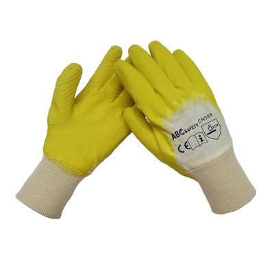 China Ply Anti-Slip Yellow Latex Coated Snap On Cotton Liner Safety Work Glove for sale