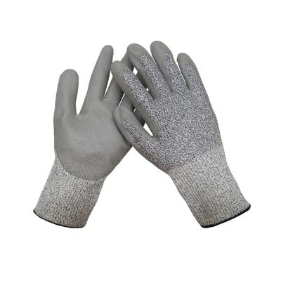 China PU Smooth HPPE With Coatd Nylon Blended Gray PU Anti Cut Cut 5 Glove CE 44C42 for sale