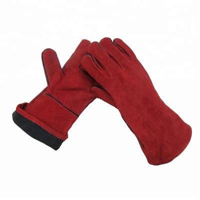 China Full Palm AB Grade 14 Inch Red Industrial Welding Cow Split Leather Man Working Gloves For Heat Resistant for sale