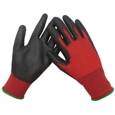 China Smooth 13 Gauge Red Nylon Liner Coated Black PU Gloves for sale