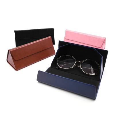 China Glasses Packing High Quality PU Leather Triangle Sunglasses Storage Box Case Folding Oversized Glass Case With Custom Logo for sale