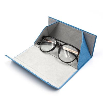 China Triangle glasses case custom logo leather folding sunglasses case blue high quality glass case packaging for sale