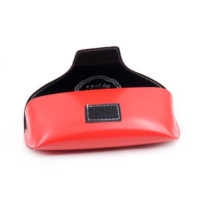 China Wholesale Custom Red Soft PU Leather Glass Case Sunglasses Case With Magic Sticker for sale