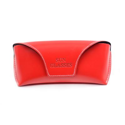 China PU Leather Lenses Case New Model Red Soft Pu Leather Sunglasses Case With Magic Sticker for sale