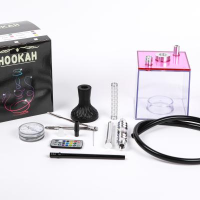 China Modern Transparent Portable Hookah Aluminum Square Acrylic Hookah Suit Customized Portable Hookah for sale