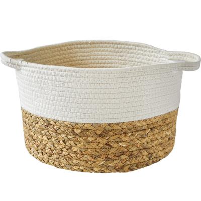 China Cotton Viable Rope Woven Baskets for Storage Rattan Straw Woven Laundry Basket Blankets Toys Baby Woven Laundry Basket for sale