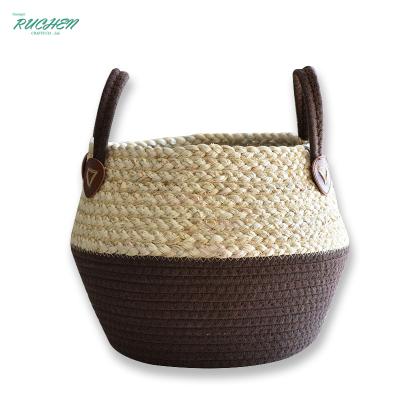 China Nordic Handmade Indoor Flower Pot Viable Straw Storage Basket Rattan Floor Planter Opens Home Decoration Living Room Flower Baskets for sale