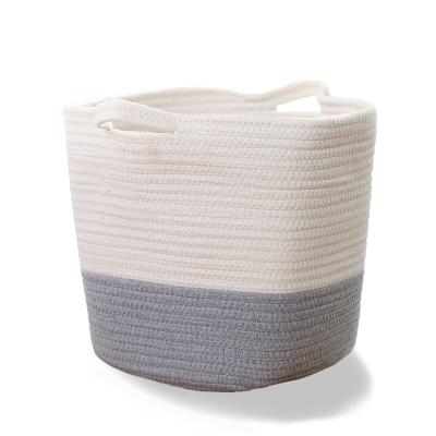 China Viable Laundry Gray Snack Logo Food Washing Room Woven Baskets Kid's Toy Shopping Storage Box Cotton Rope Container for sale