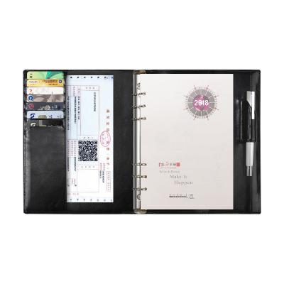 China High Quality Genuine Leather Spiral Notebook Travel Journal Loose Leaf Notebook with Pockets Pen Holder for sale