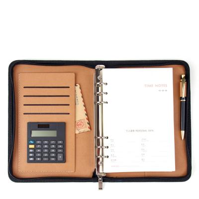 China A5 PU Notebook Durable Leather Zipper 6 Holes Ring Binder Notebook Diary With Pocket for sale