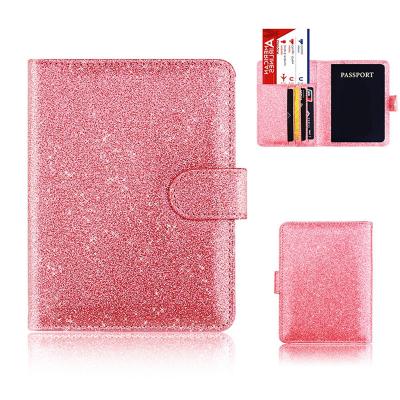 China Fashion Personalized Luxury Glitter PU Leather Passport Cover Travel Wallet Ticket Passport Holder With Magnetic Buckle for sale