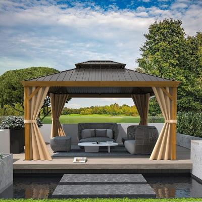 China Modern Outdoor Furniture 10x12 Ft Gorgeous Addition Galvanized Hardtop Roof Waterproof Metal Steel Patio Gazebo With Side Wall Net For Outdoor Garden BBQ for sale