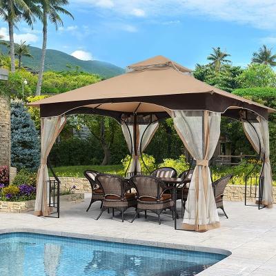 China New Modern Outdoor Furniture 11x11ft Style Waterproof With Double Steel Roof And Arts Design Metal Gazebo With Mosquito Netting For Outdoor Garden BBQ for sale