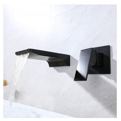 China Popular Metered Faucets In The Bathroom Brass Black Faucet Wall Mount Installation Water Basin Faucet for sale