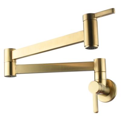 China Sense Faucets Brushed Gold Kitchen Faucet Switch Swing Kitchen Pot Filler Wall Mounted Double Folding Faucet for sale