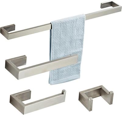 China Modern Wall Mounted 304 Stainless Steel Towel Bar Nickel Brush Bathroom Hardware Accessories 4 Pieces for sale