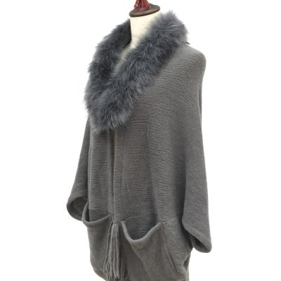 China RUANAN 2022 new fashion OPEN RUANA high quality with COLLAR winter FAUX FUR LOW MOQ warm thick knitted scarf for sale