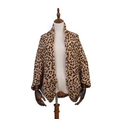 China Dobby maker Custom knit leopard poncho ruana shawl for sale