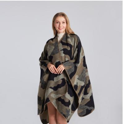 China Fashion Camouflage Women Poncho Oversized Custom Shawls For Autumn Winter for sale