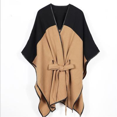 China Fashion Women Oversized Custom Belt Poncho Shawls For Autumn Winter for sale