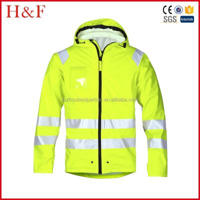 China Acid Resistant Lightweight Breathable Fabric Rain Jacket In Reflective Material PU Coating for sale