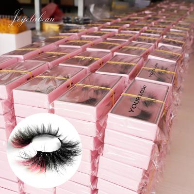 China Very soft and light full strip lashes 3d mink eyelash colored by two fluffy blue seller wholesale 25mm real 25 mm 3d mink lashes with color ends for sale