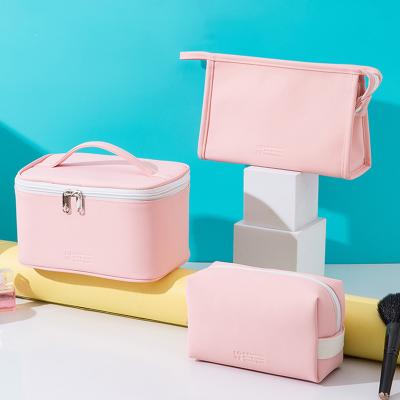 China High Quality PU Leather Cosmetic Bags Zipper Logo Ladies Makeup Bag Large Capacity Storage Durable Wholesale Custom Wash Bag for sale