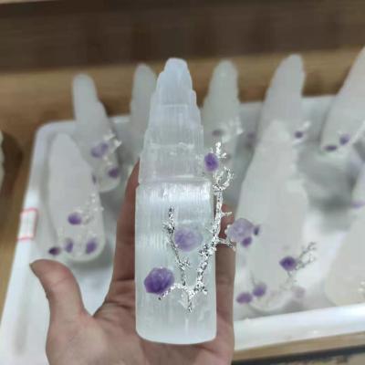 China China Crystal Selenite Wand Lamps High Quality Natural Crystal Gypsum Gypsum Tower Crystal Selenite Lamp for sale