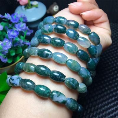 China Cute Natural Moss Agate Elastic Bracelet Quartz Crystal 8*12mm Barrel Beads Bracelet for sale