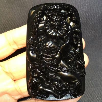 China Home Decoration Energy Crystal Therapy Stone Obsidian Engrave Zhong Kui Captures Dangling Ghosts for sale