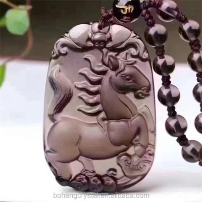 China China Wholesale Natural Crystal Ice Obsidian Carving Twelve Zodiac Pendant for sale