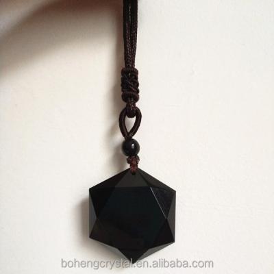 China Home Black Obsidian Pendant Stone Six Barb Star Necklace Pendant Decoration Jewelry for sale