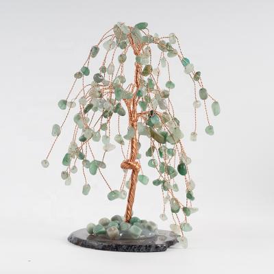 China Natural Green Aventurine Healing Quartz Crystal Gemstone Silver Tree China Crystal Stone Export for sale