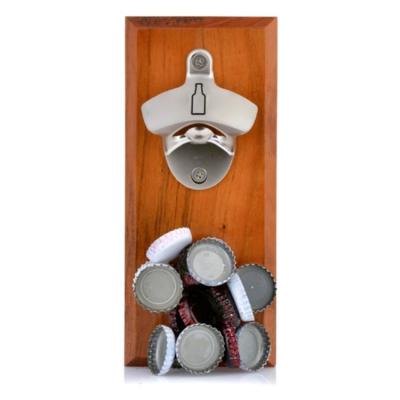 China Viable Reusable Wooden Wall Mounted Beer Bottle Opener Wall Mounted Metal Supplies Magnetic Club Hat Catcher for sale