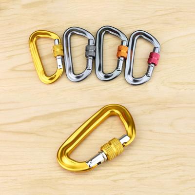 China Factory Wholesale Eco-friendly Locking Carabiner Mounting Carabiner D Shape Aluminum Screw Door Carabiner Hook CE Certified for sale