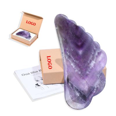 China Angel Wing Amethyst jade gua sha tool kit popular massage sha stone purple quartz guasha custom logo private label for sale