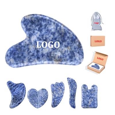 China Face Lift Jade Gua Sha Stone Custom Blue Logo Natural Gua Sha Tool Facial Panel Set Guasha Massage Heart Horn Scratch Mushroom for sale