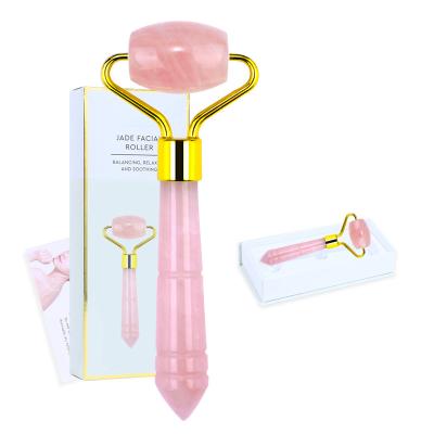 China Mini Rose Quartz Roller Face Lift Rose Jade Roller Facial Massager with Engraved Logo and Custom Box Available for sale