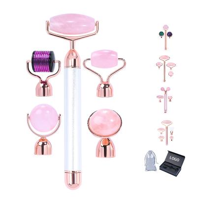 China Face Lift Rose Quartz Roller Electric Jade Vibrating Facial Roller Head Metal Derma Massage Face Roller Changeable Set Kit For Skincar for sale