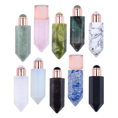 China Face Lift New Arrive Multifunctional Jade Crystal Face Massage Roller Bottle Hexagon Prism Essential Oil Bottle Essential Oil Roller Bottle for sale