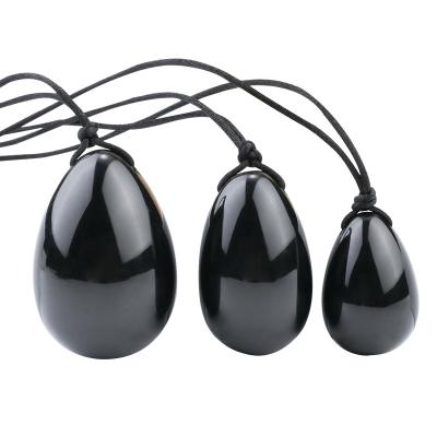 China Wholesale China black obsidian yoni eggs drilled natural black jade egg women kegel exercise balls customized box for sale