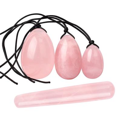 China China Cheap Natural Crystal Stone Jade Rose Quartz Yoni Egg Set Rose Quartz Yoni Wand Massage True for Kegel Exercise for sale