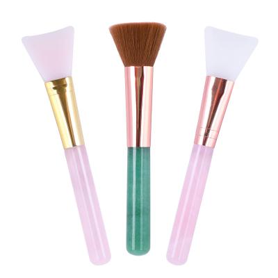 China Wholesale Natural Real Face Brush Cosmetic Makeup Cleaning Brush Jade Stone Handle Facial Fan Brush Factory Massage for sale